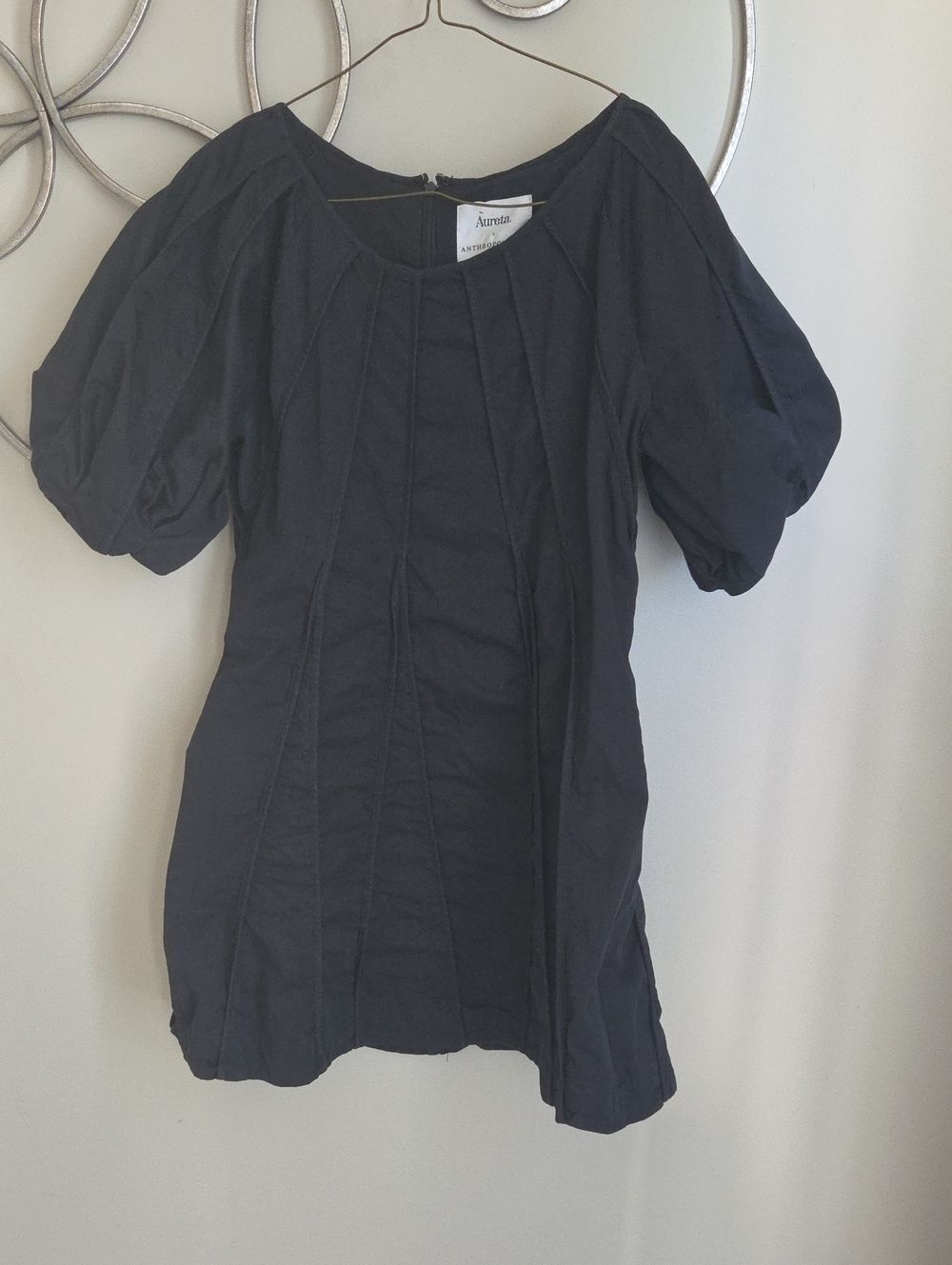Anthropologie + Aureta Black Mini Dress with Puff Sleeves